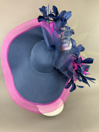 Navy Blue and Magenta Pink Kentucky Derby Hat