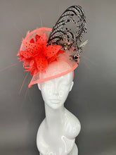 Load image into Gallery viewer, CORAL FASCINATOR WITH BLACK AND WHITE FEATHER