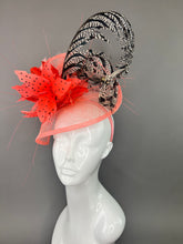 Load image into Gallery viewer, CORAL FASCINATOR WITH BLACK AND WHITE FEATHER