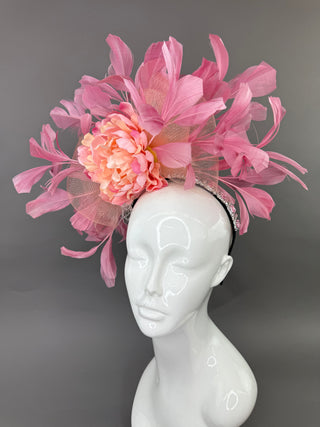 BLUSH PINK AND PEACH CRYSTAL FASCINATOR