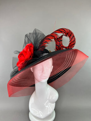 BLACK AND RED ROSE DERBY HAT