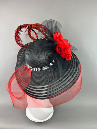 BLACK AND RED ROSE DERBY HAT