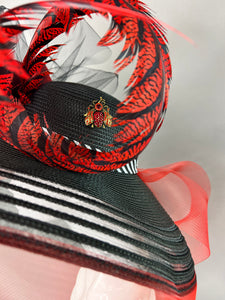 BLACK AND RED ROSE DERBY HAT