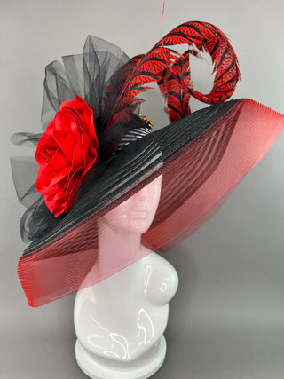 BLACK AND RED ROSE DERBY HAT