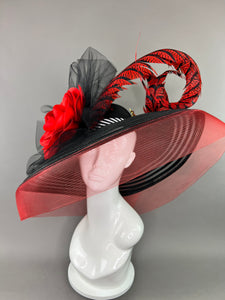 BLACK AND RED ROSE DERBY HAT