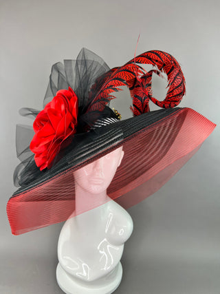 BLACK AND RED ROSE DERBY HAT