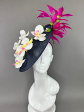Load image into Gallery viewer, NAVY AND FUCHSIA HATINATOR WITH WHITE AND PINK ORCHID