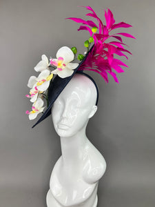 NAVY AND FUCHSIA HATINATOR WITH WHITE AND PINK ORCHID