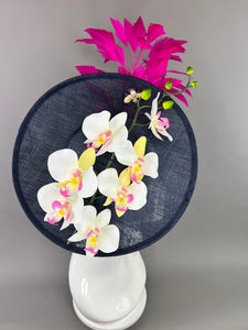 NAVY AND FUCHSIA HATINATOR WITH WHITE AND PINK ORCHID