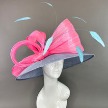 Load image into Gallery viewer, LIGHT BLUE WITH PINK SILK ABACA BOW