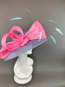LIGHT BLUE WITH PINK SILK ABACA BOW