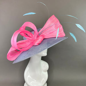 LIGHT BLUE WITH PINK SILK ABACA BOW