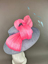 Load image into Gallery viewer, LIGHT BLUE WITH PINK SILK ABACA BOW