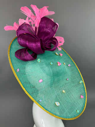 TURQUOISE AND PINK JEWELED OVERSIZED FASCINATOR