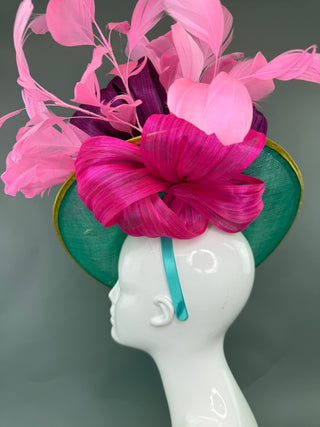 TURQUOISE AND PINK JEWELED OVERSIZED FASCINATOR