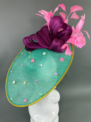 TURQUOISE AND PINK JEWELED OVERSIZED FASCINATOR