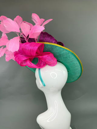 TURQUOISE AND PINK JEWELED OVERSIZED FASCINATOR