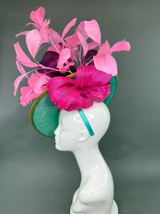 TURQUOISE AND PINK JEWELED OVERSIZED FASCINATOR