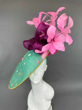 TURQUOISE AND PINK JEWELED OVERSIZED FASCINATOR