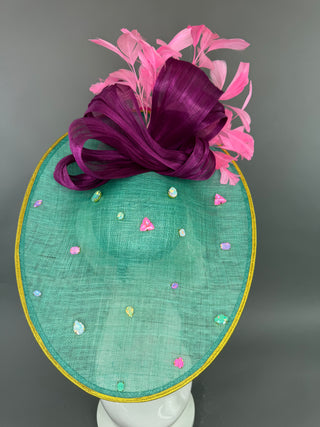 TURQUOISE AND PINK JEWELED OVERSIZED FASCINATOR