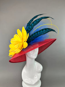 RED ROUBD BRIM WITH YELLOW FLOWER