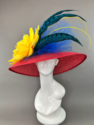 RED ROUBD BRIM WITH YELLOW FLOWER