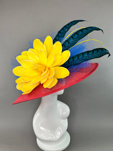 RED ROUBD BRIM WITH YELLOW FLOWER