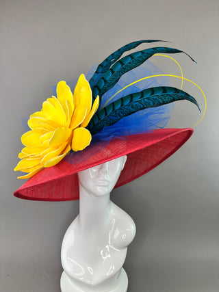 RED ROUBD BRIM WITH YELLOW FLOWER