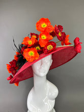 Load image into Gallery viewer, RED ROUND BRIM WITH POPPY BLOOMS