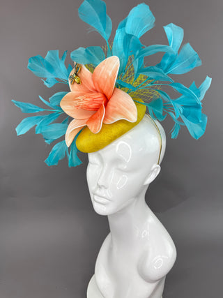 YELLOW AND TURQUOISE FASCINATOR