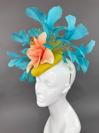 YELLOW AND TURQUOISE FASCINATOR