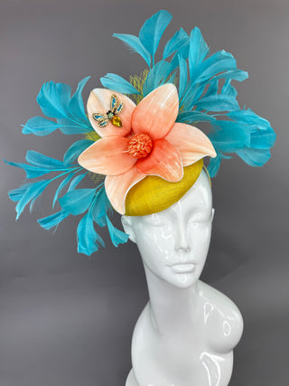 YELLOW AND TURQUOISE FASCINATOR