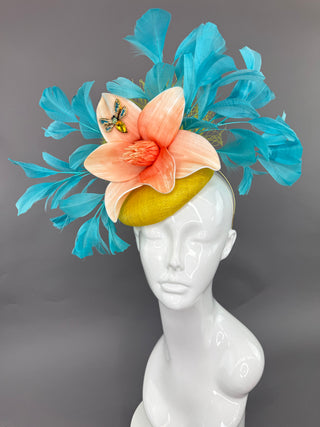 YELLOW AND TURQUOISE FASCINATOR