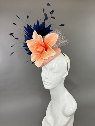 PEACH CHAMPAGNE AND NAVY FASCINATOR