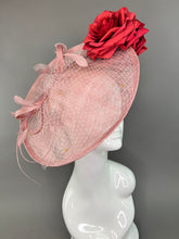 Load image into Gallery viewer, BLUSH PINK HATINATOR WITH RED ROSES FASCINATOR