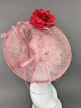 Load image into Gallery viewer, BLUSH PINK HATINATOR WITH RED ROSES FASCINATOR