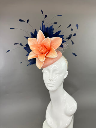 PEACH CHAMPAGNE AND NAVY FASCINATOR