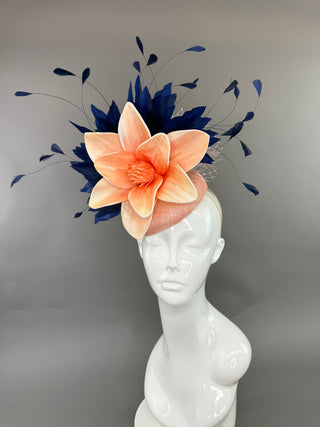 PEACH CHAMPAGNE AND NAVY FASCINATOR