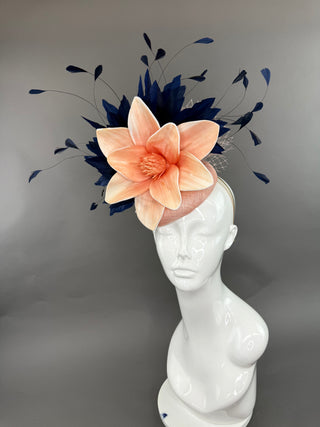 PEACH CHAMPAGNE AND NAVY FASCINATOR