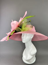 Load image into Gallery viewer, PINK DERBY HAT WITH PINK FLORAL BLOOM