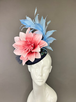 NAVY FASCINATOR WITH BLUSH PINK BLOOM