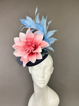 NAVY FASCINATOR WITH BLUSH PINK BLOOM