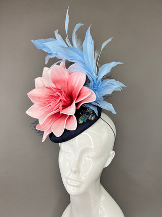 NAVY FASCINATOR WITH BLUSH PINK BLOOM