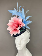 Load image into Gallery viewer, NAVY FASCINATOR WITH BLUSH PINK BLOOM