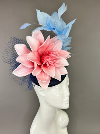 NAVY FASCINATOR WITH BLUSH PINK BLOOM