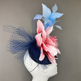 NAVY FASCINATOR WITH BLUSH PINK BLOOM