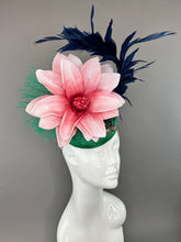 Load image into Gallery viewer, GREEN FASCINATOR WITH BLUSH BLOOM