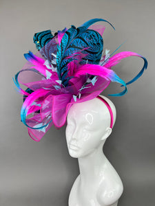 FUCHSIA, TURQUOISE & TEAL CRINOLINE FASCINATOR