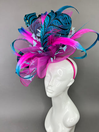 FUCHSIA, TURQUOISE & TEAL CRINOLINE FASCINATOR