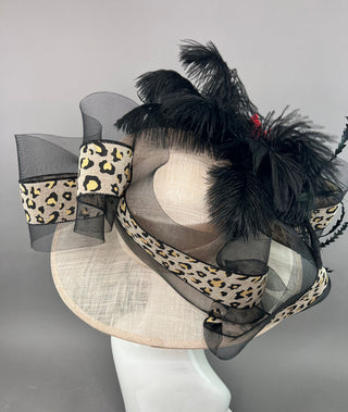 ANIMAL PRINT KENTUCKY DERBY HAT  WITH RED BLOOM